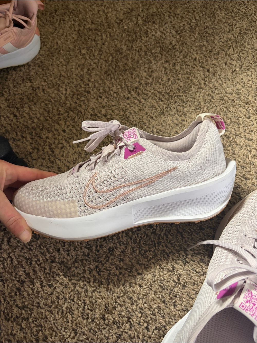 Nike Women's Pale Pink and Rose-Gold Flyknit Running Shoes